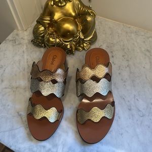 Chloe tri color metallic slides